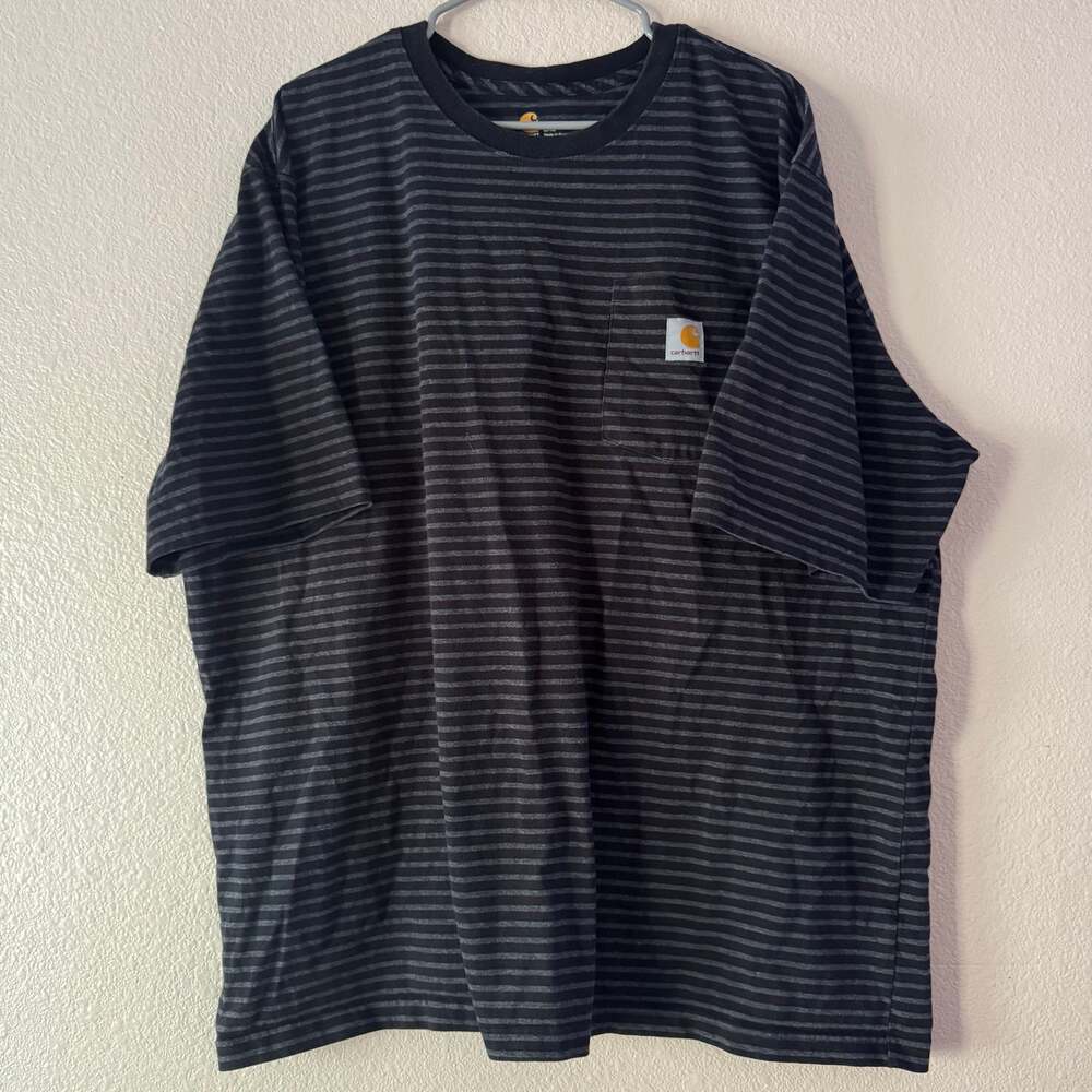 Carhartt Original Fit Striped Pocket T-Shirt Gray Black Men's Size 2XL Heavy
